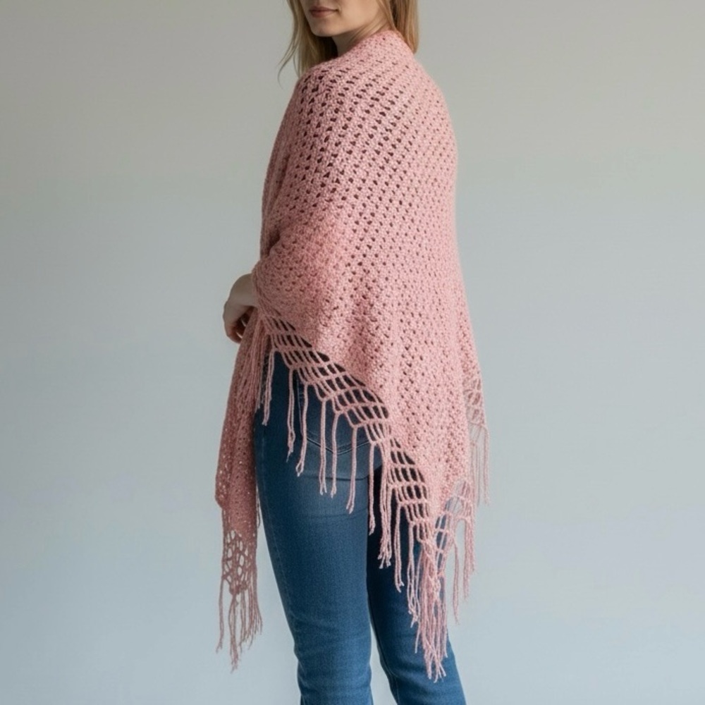 Mohair Crochet Shawl with Fringe - Picture 2 of 6